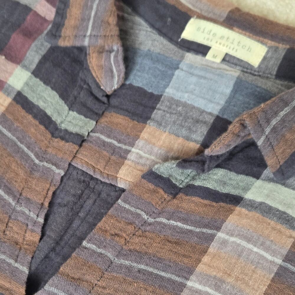 Side Stitch Los Angeles Plaid Cotton Gauze Shirt Dress Medium - Picture 7 of 10